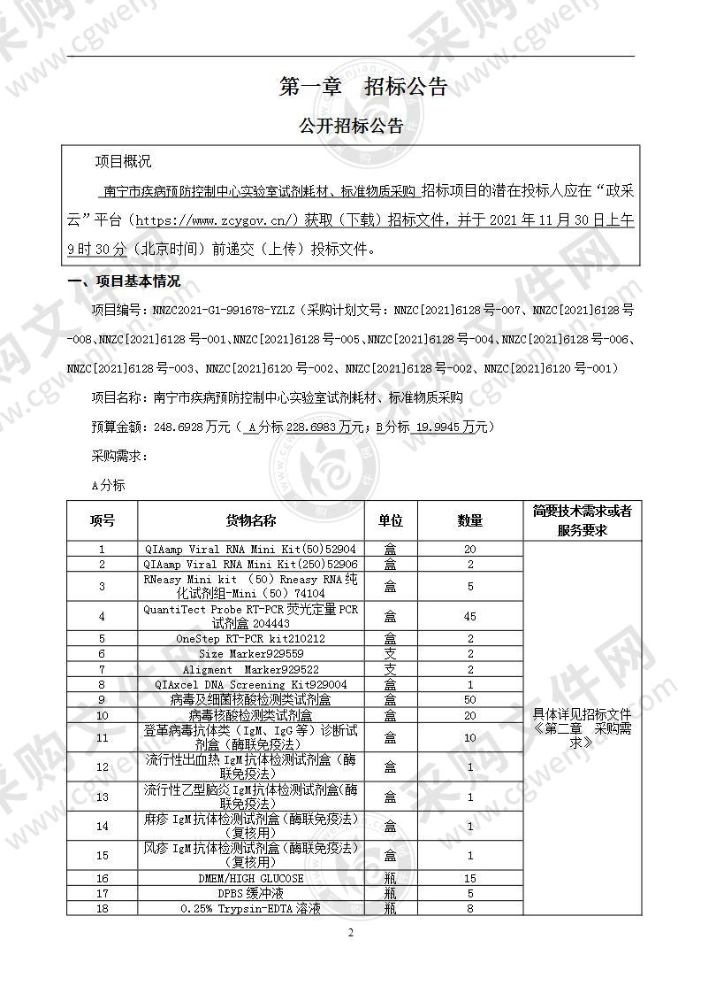 南宁市疾病预防控制中心实验室试剂耗材、标准物质采购