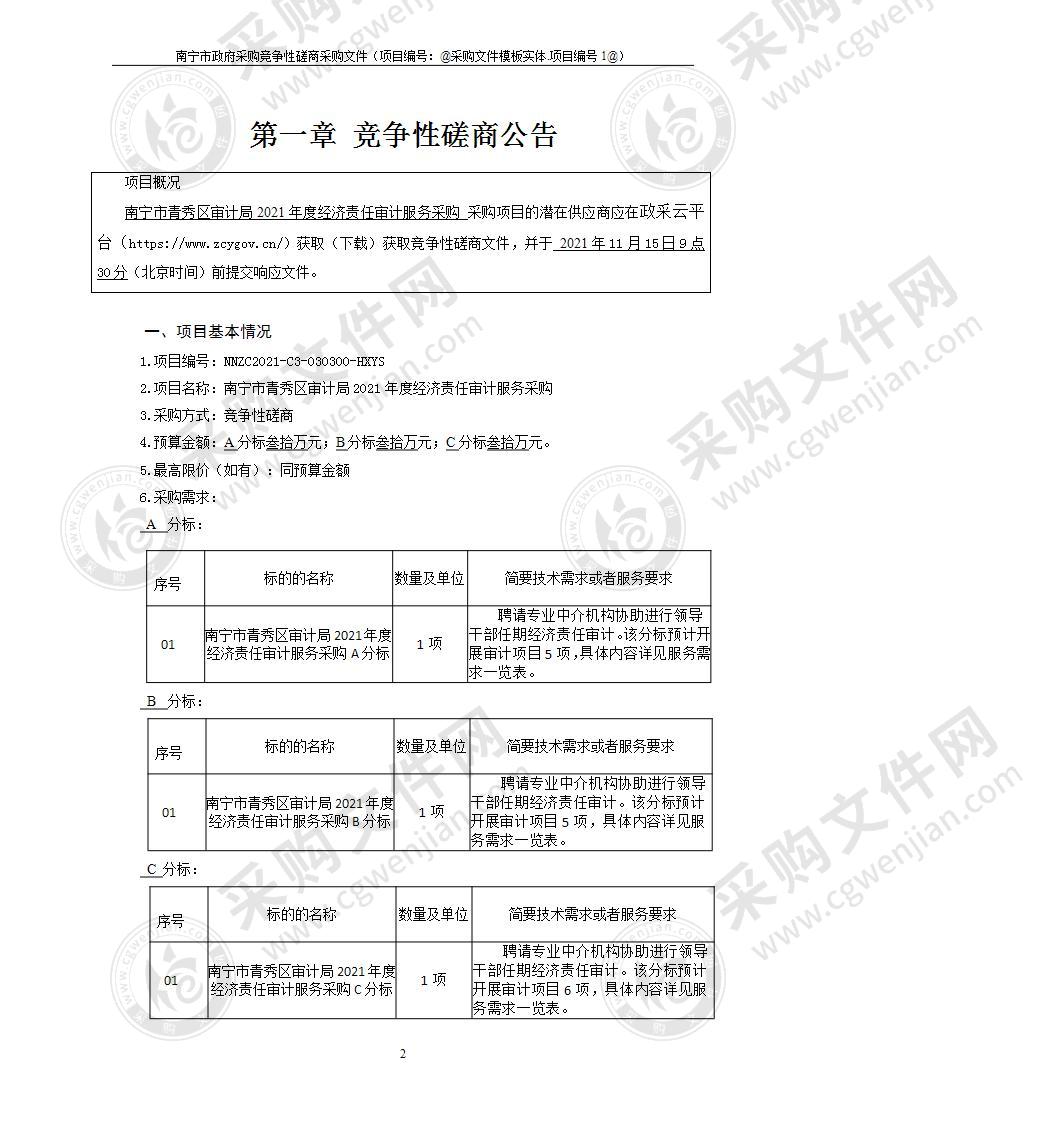 南宁市青秀区审计局2021年度经济责任审计服务采购