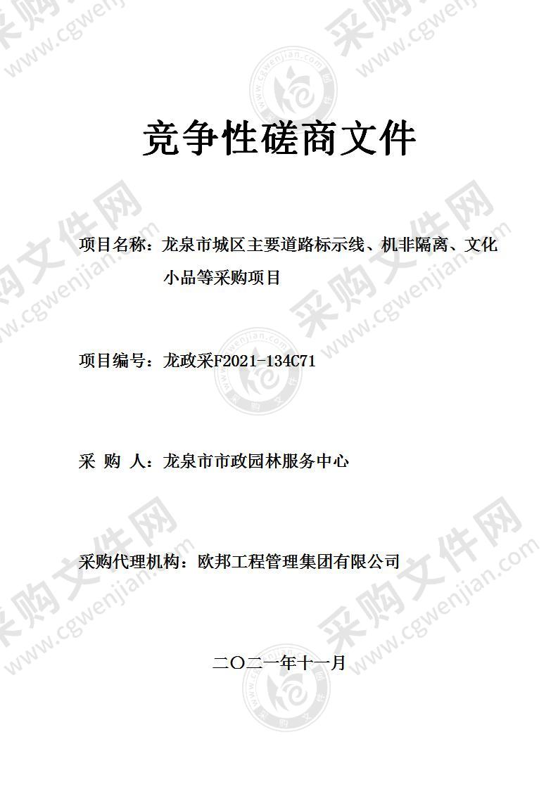 龙泉市城区主要道路标示线、机非隔离、文化小品等采购项目