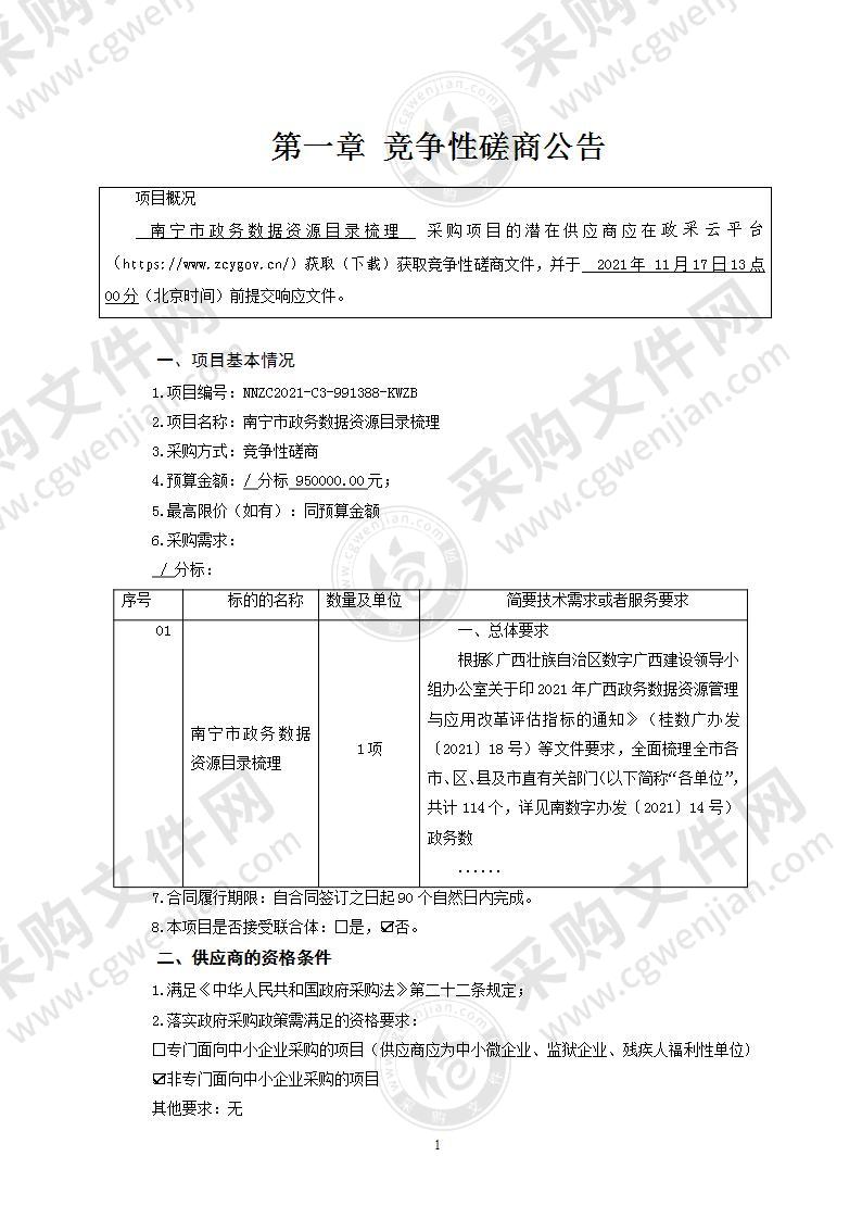 南宁市政务数据资源目录梳理