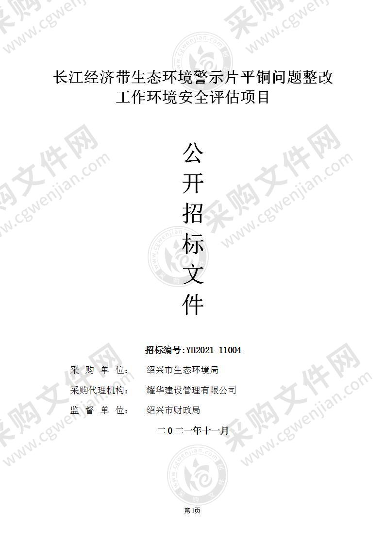 绍兴市生态环境局本级长江经济带生态环境警示片平铜问题整改工作环境安全评估项目