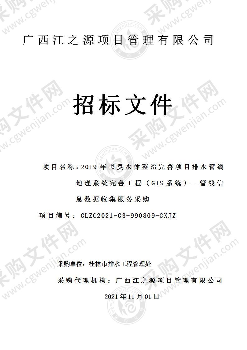 2019年黑臭水体整治完善项目排水管线地理系统完善工程（GIS系统）--管线信息数据收集服务采购