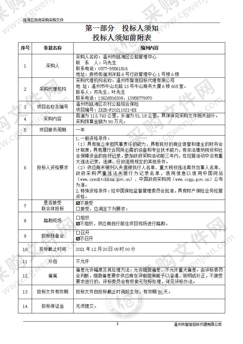 温州市瓯海区农村公路综合保险项目