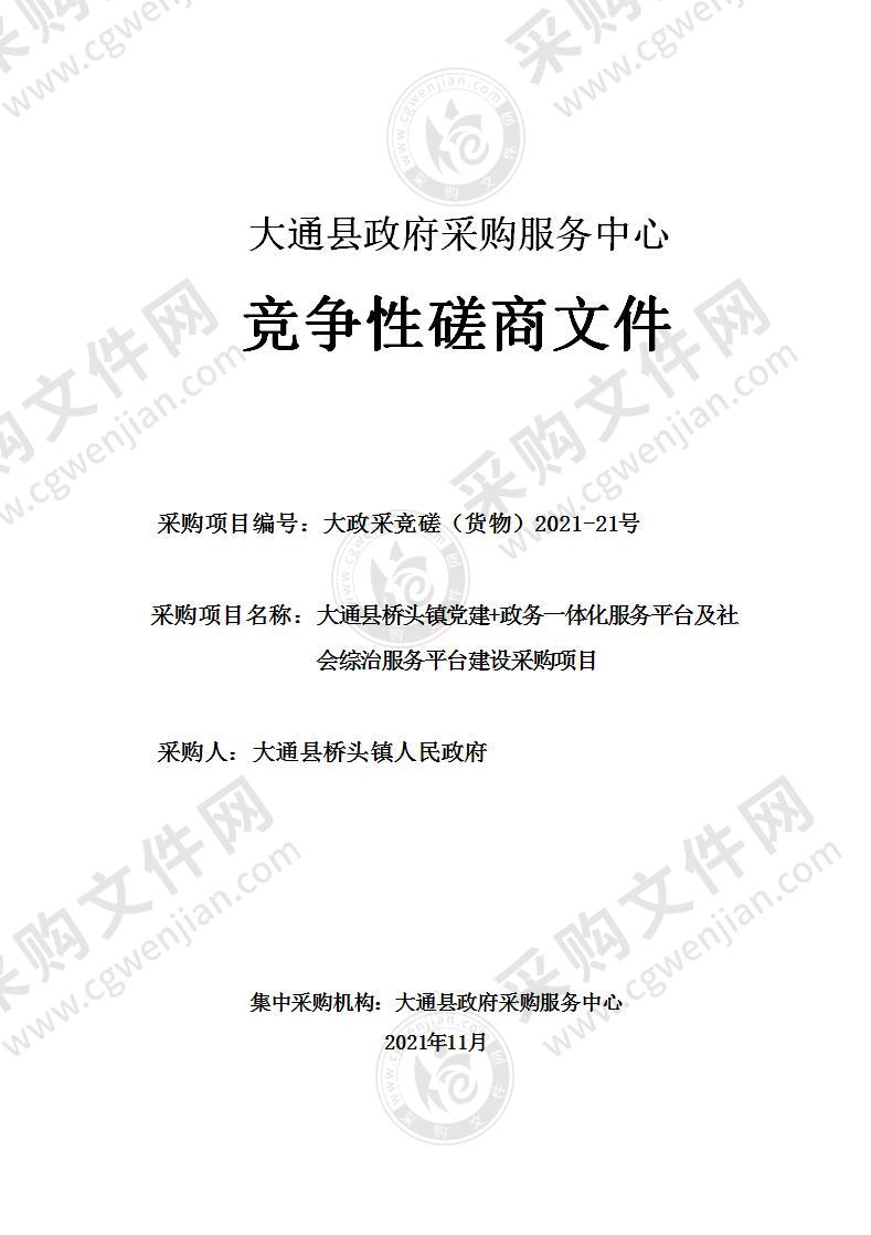 大通县桥头镇党建+政务一体化服务平台及社会综治服务平台建设采购项目