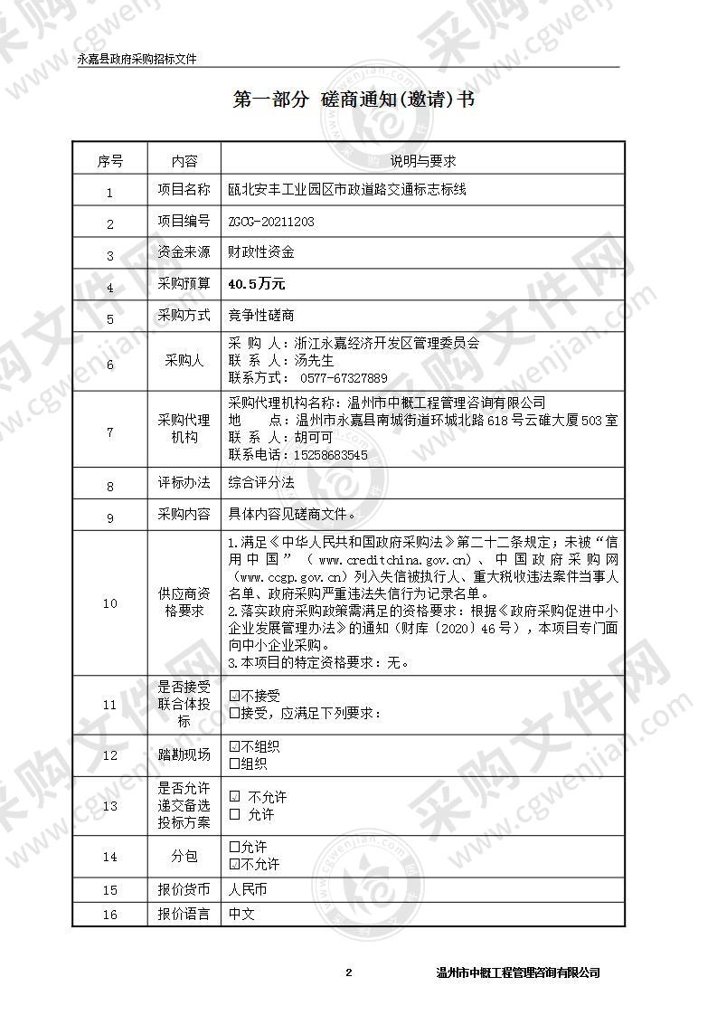 瓯北安丰工业园区市政道路交通标志标线