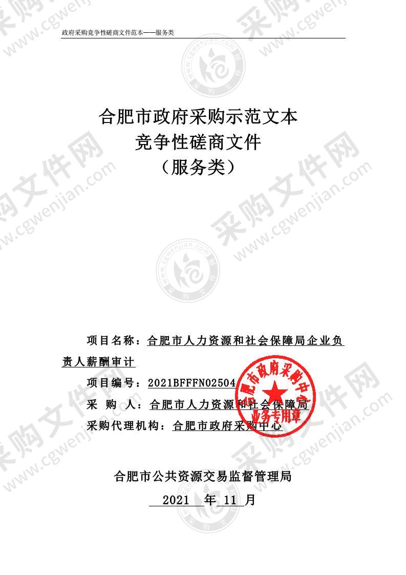 合肥市人力资源和社会保障局企业负责人薪酬审计