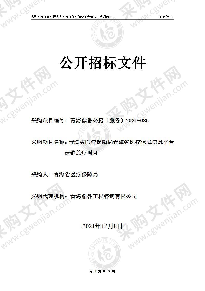 青海省医疗保障局青海省医疗保障信息平台运维总集项目