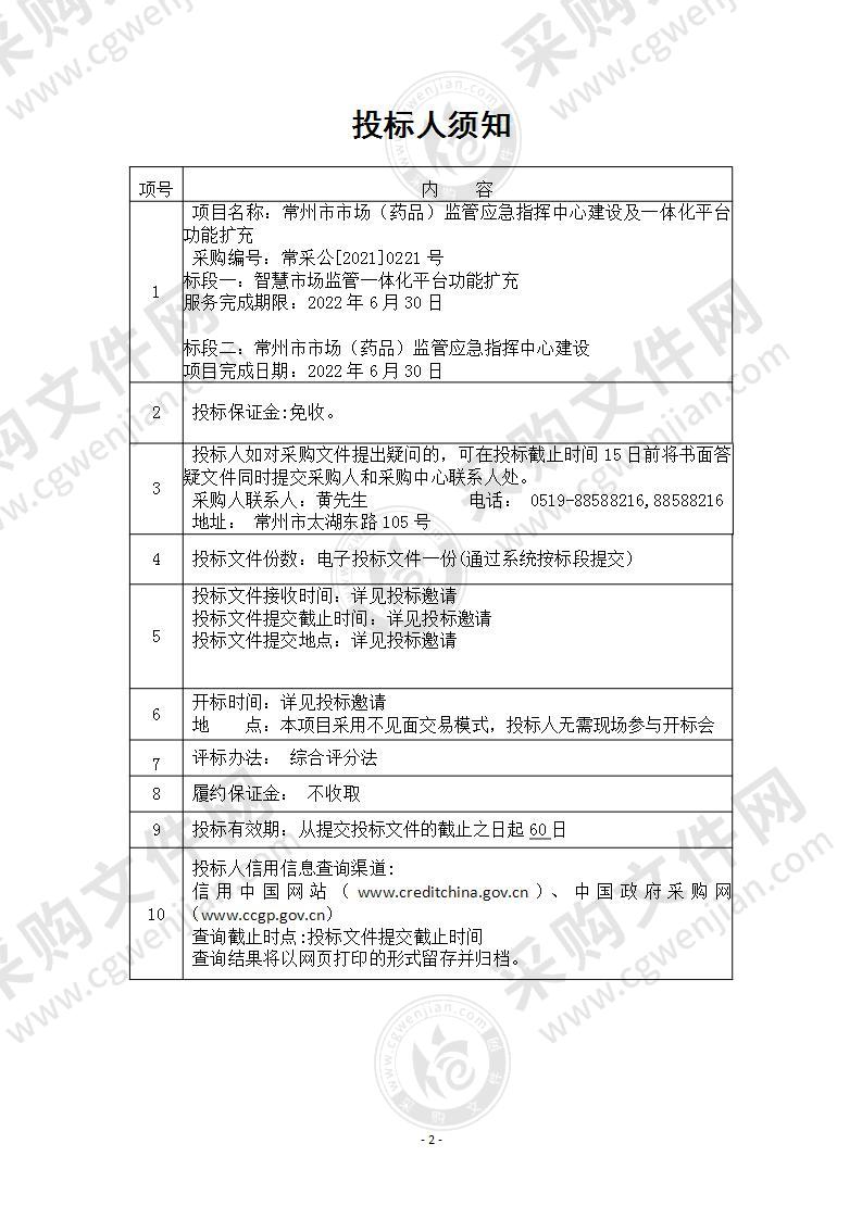 常州市市场（药品）监管应急指挥中心建设及一体化平台功能扩充