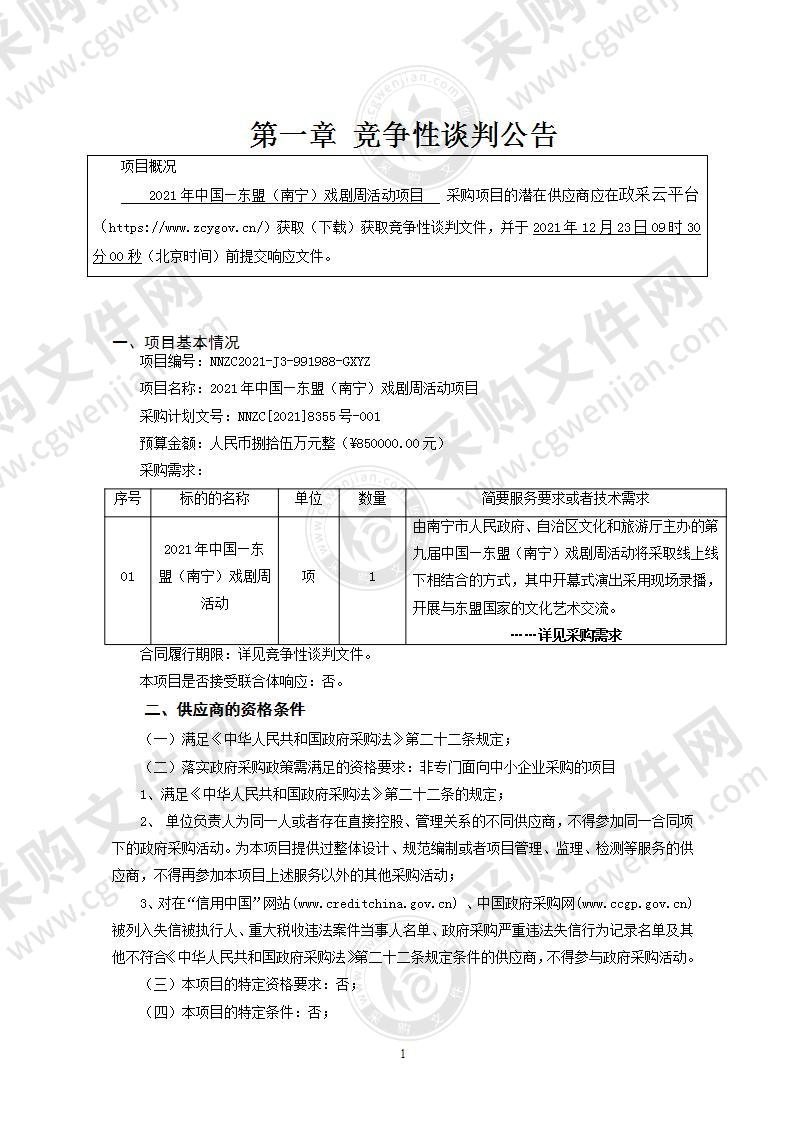 2021年中国—东盟（南宁）戏剧周活动项目