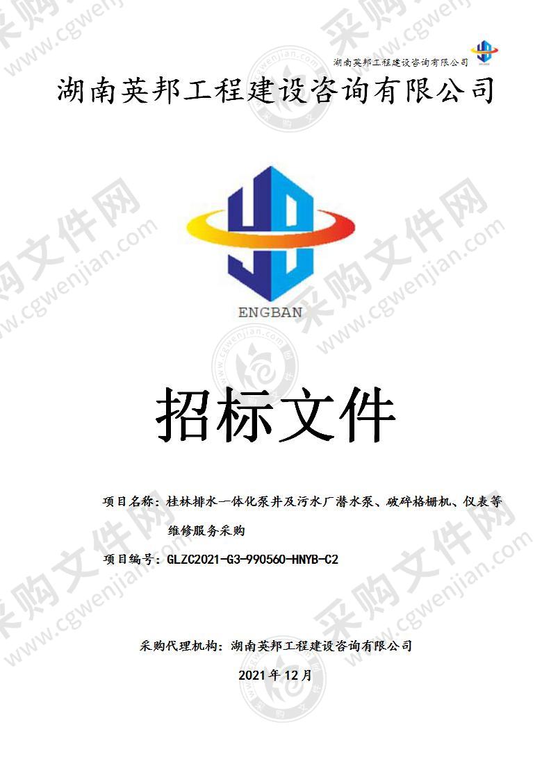 桂林排水一体化泵井及污水厂潜水泵、破碎格栅机、仪表等维修服务采购