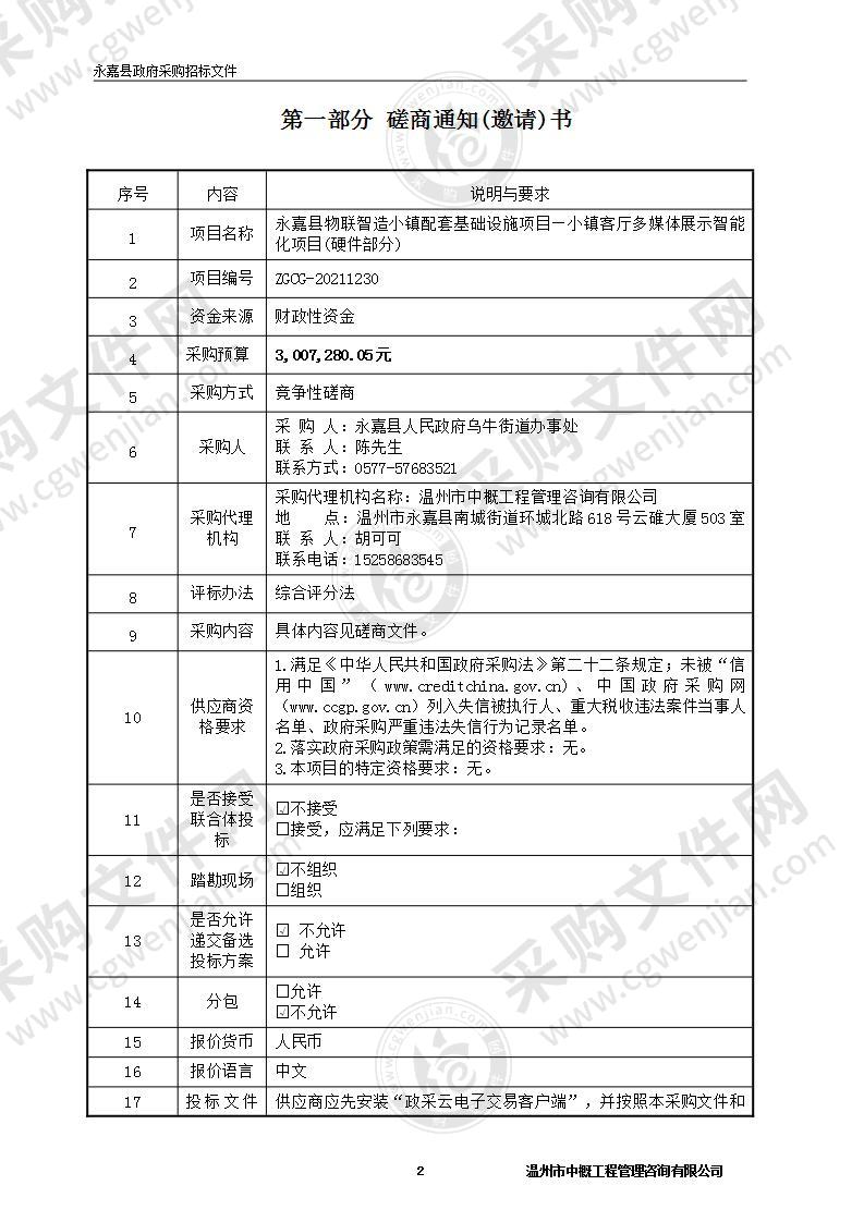 永嘉县物联智造小镇配套基础设施项目—小镇客厅多媒体展示智能化项目(硬件部分)