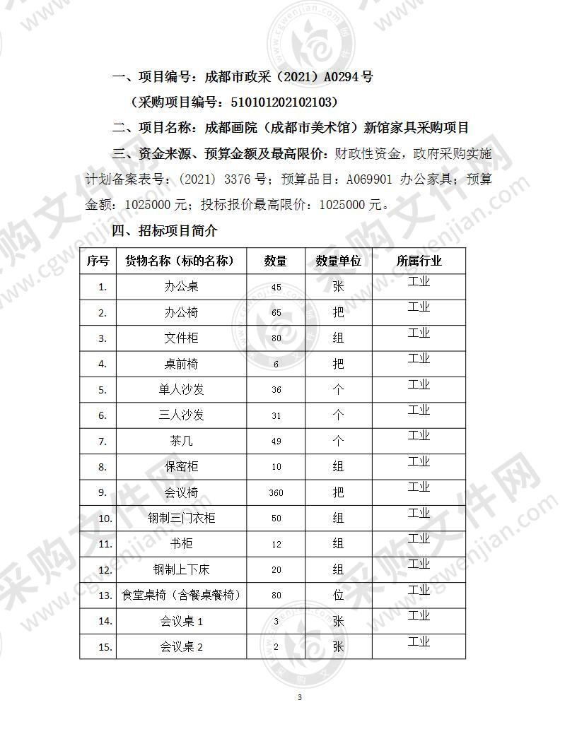 成都画院（成都市美术馆）新馆家具采购项目