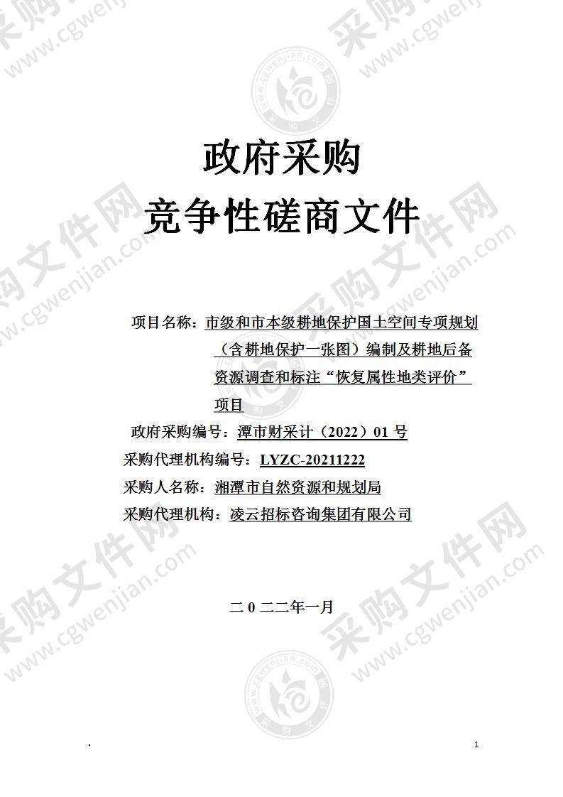 市级和市本级耕地保护国土空间专项规划（含耕地保护一张图）编制及耕地后备资源调查和标注“恢复属性地类评价”项目