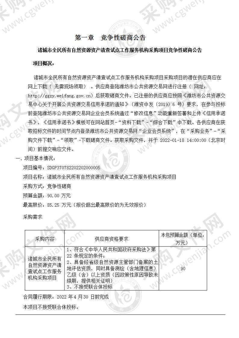 诸城市全民所有自然资源资产清查试点工作服务机构采购项目