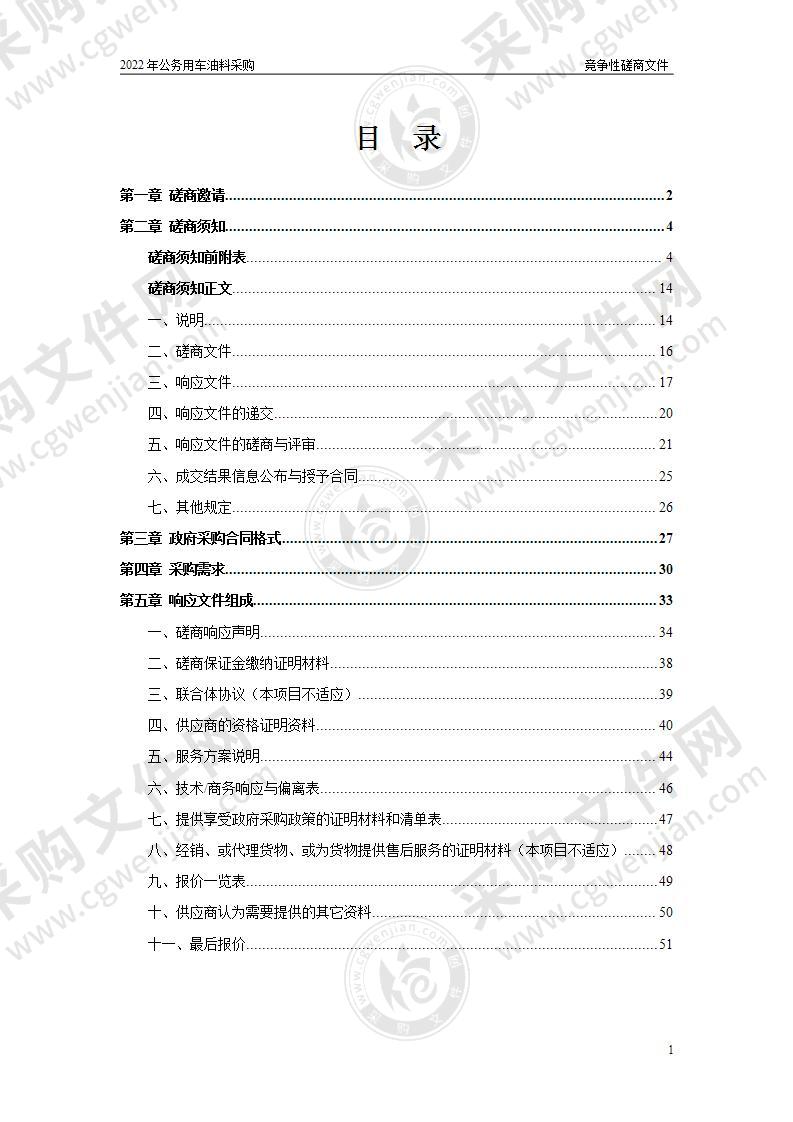 2022年公务用车油料采购