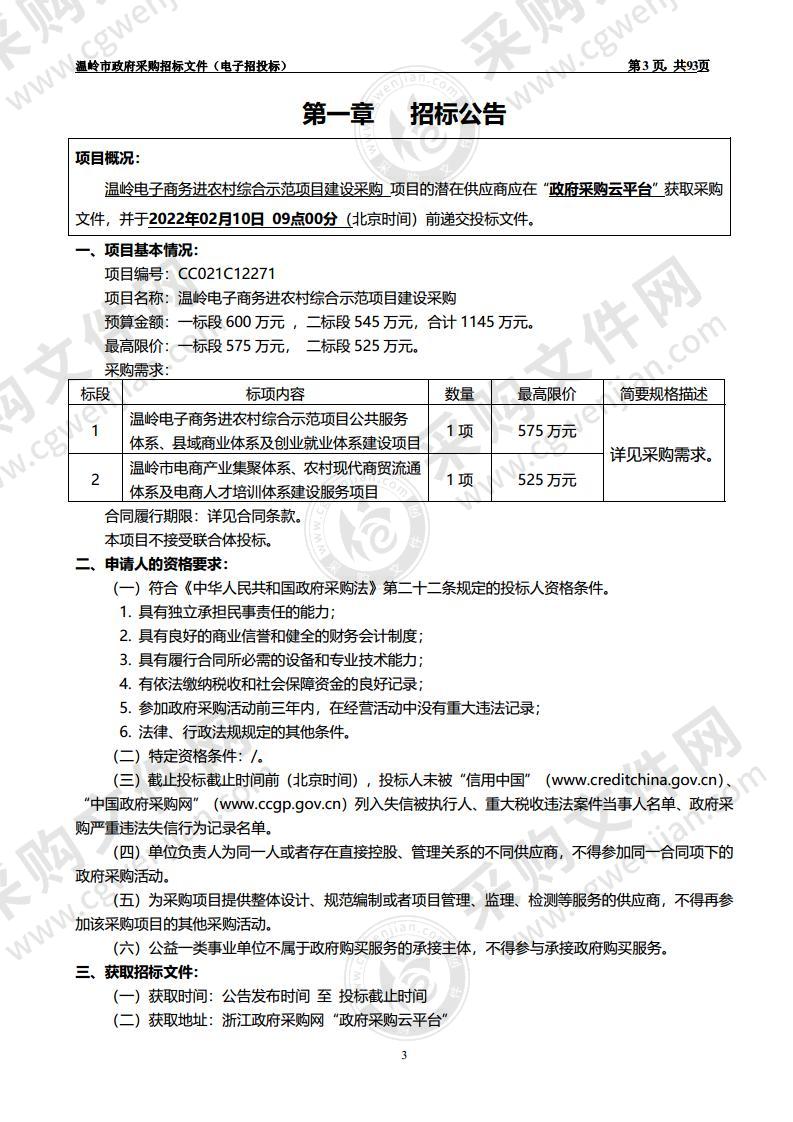 温岭电子商务进农村综合示范项目建设采购