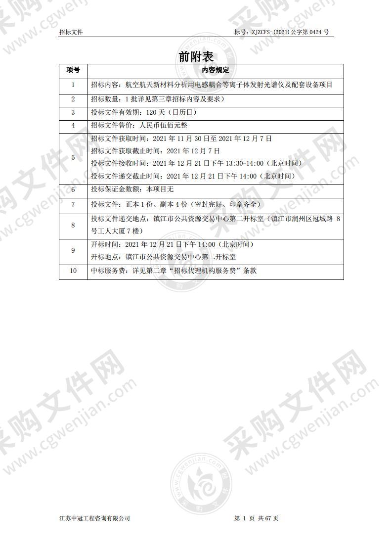 航空航天新材料分析用电感耦合等离子体发射光谱仪及配套设备项目