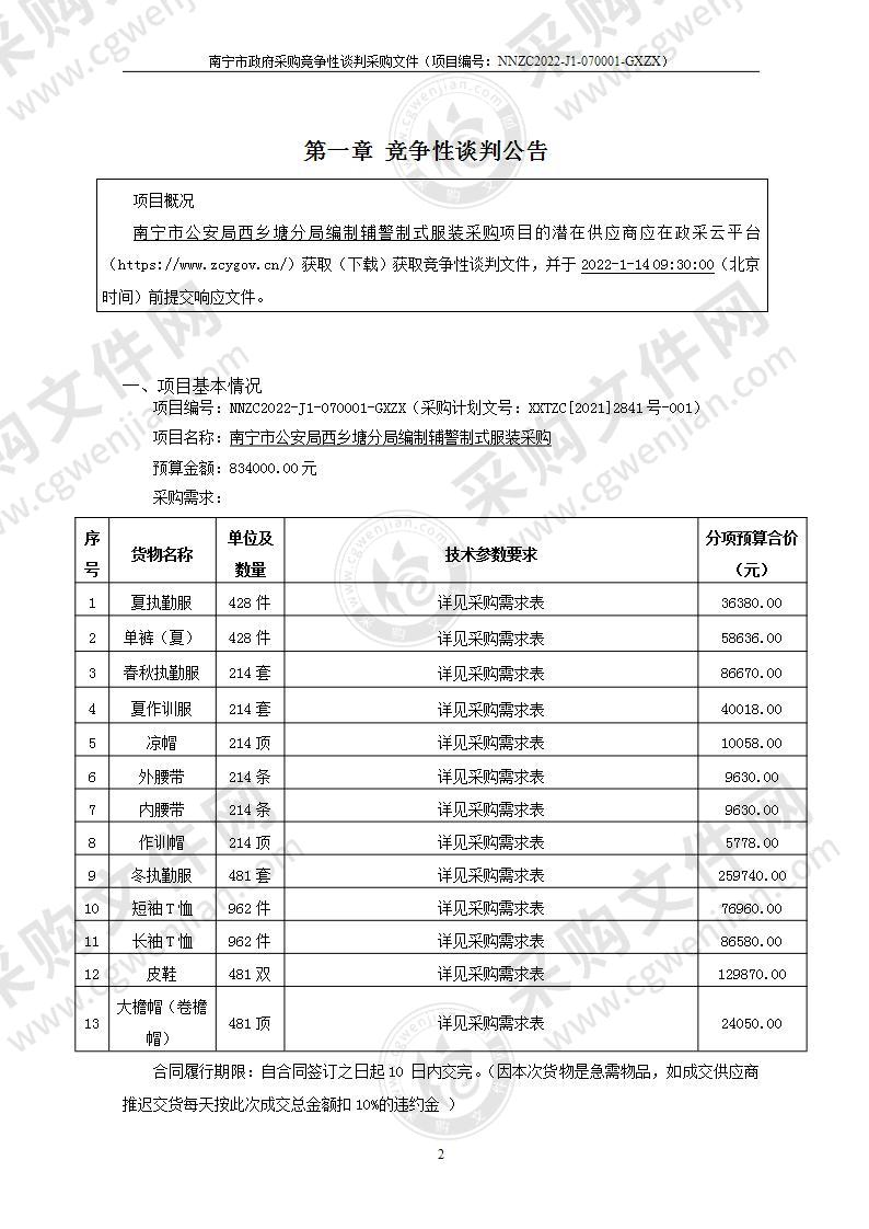 南宁市公安局西乡塘分局编制辅警制式服装采购