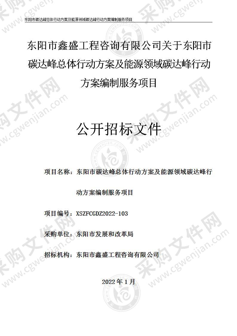 东阳市碳达峰总体行动方案及能源领域碳达峰行动方案编制服务项目