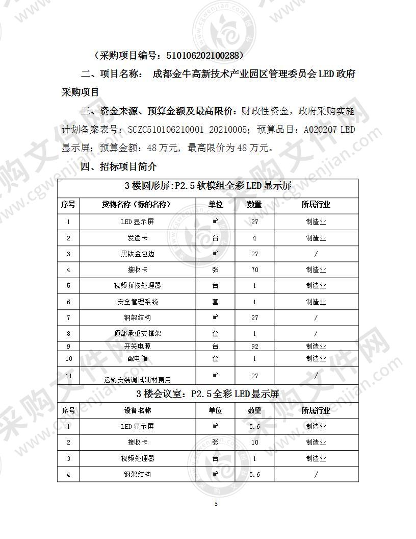 成都金牛高新技术产业园区管理委员会LED政府采购项目