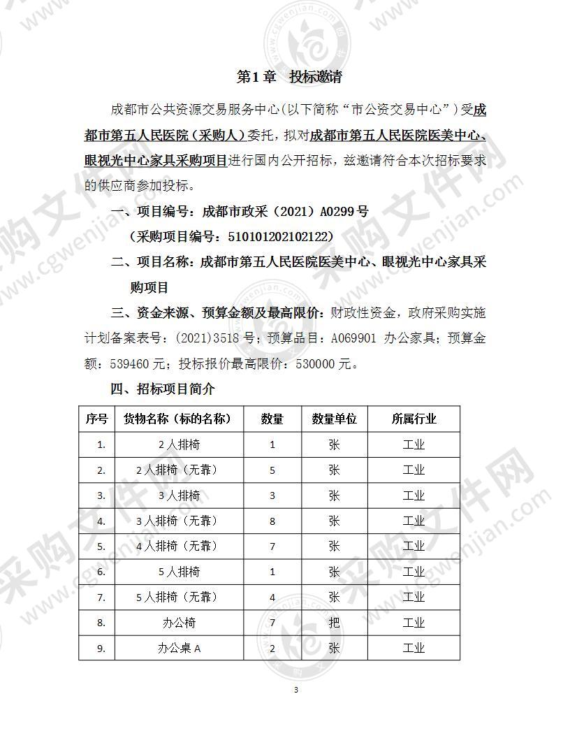 成都市第五人民医院医美中心、眼视光中心家具采购项目