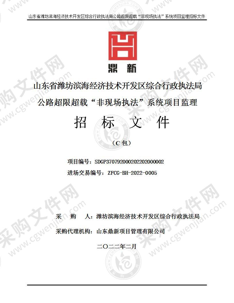 山东省潍坊滨海经济技术开发区综合行政执法局公路超限超载“非现场执法”系统项目（C包）