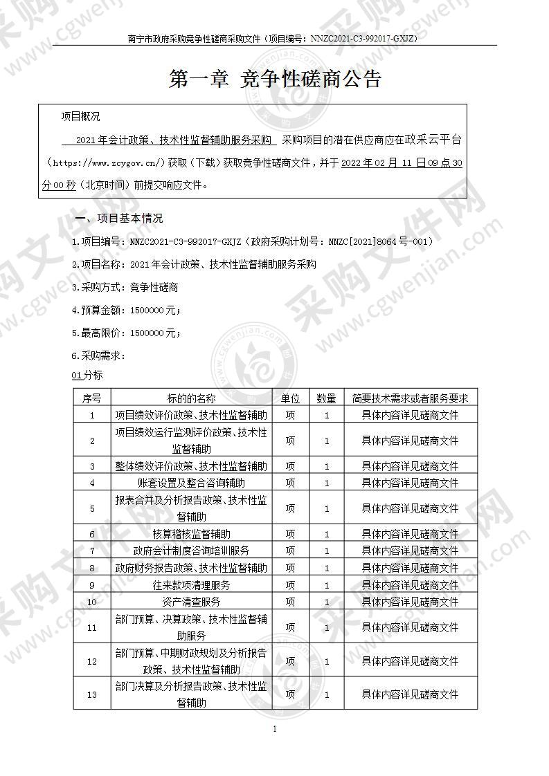 2021年会计政策、技术性监督辅助服务采购