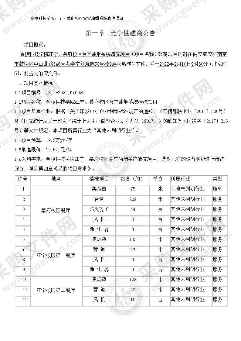 金陵科技学院江宁、幕府校区食堂油烟系统清洗项目