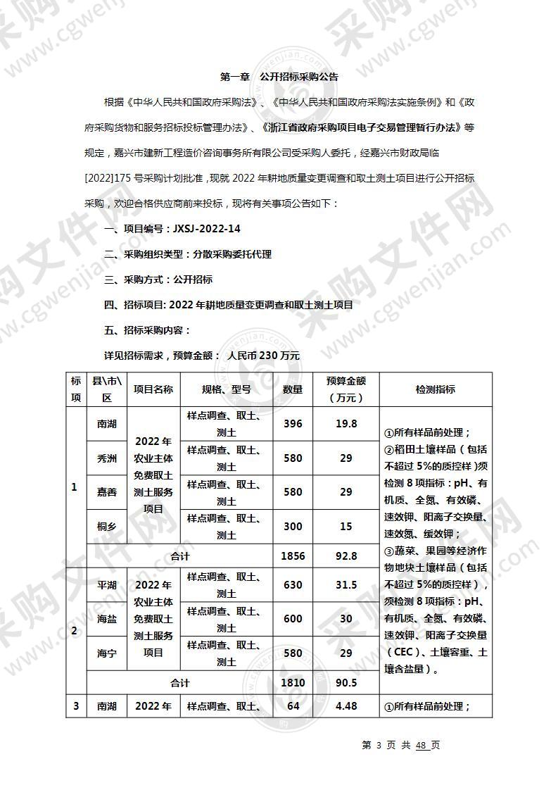 2022年耕地质量变更调查和取土测土项目