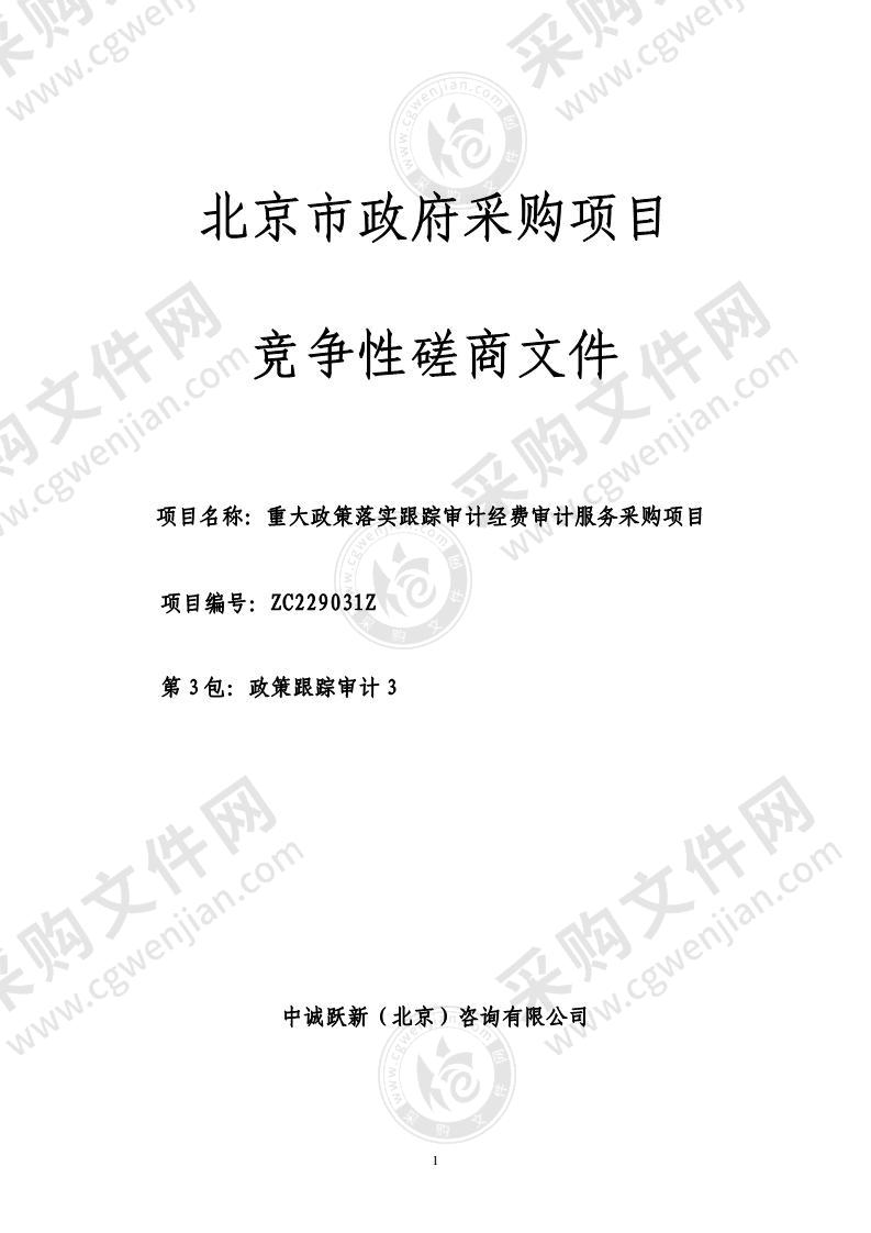 重大政策落实跟踪审计经费审计服务采购项目（第 3 包：政策跟踪审计 3）