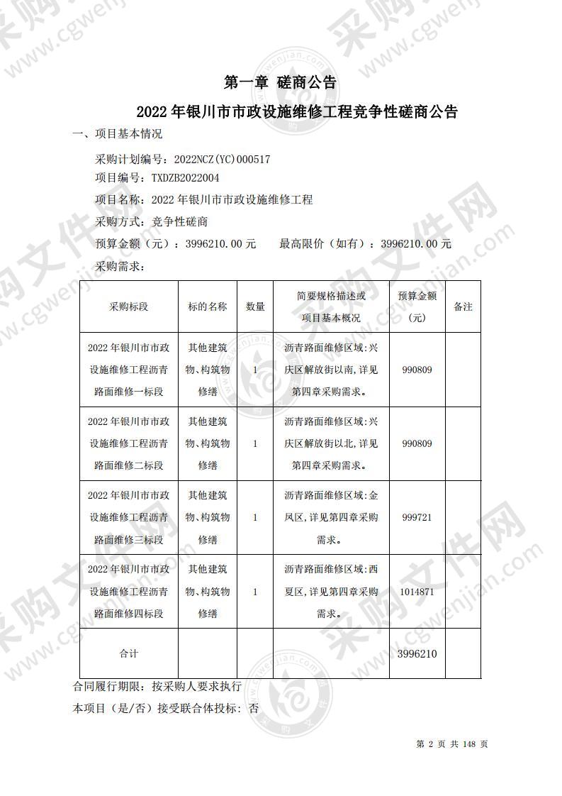 2022 年银川市市政设施维修工程