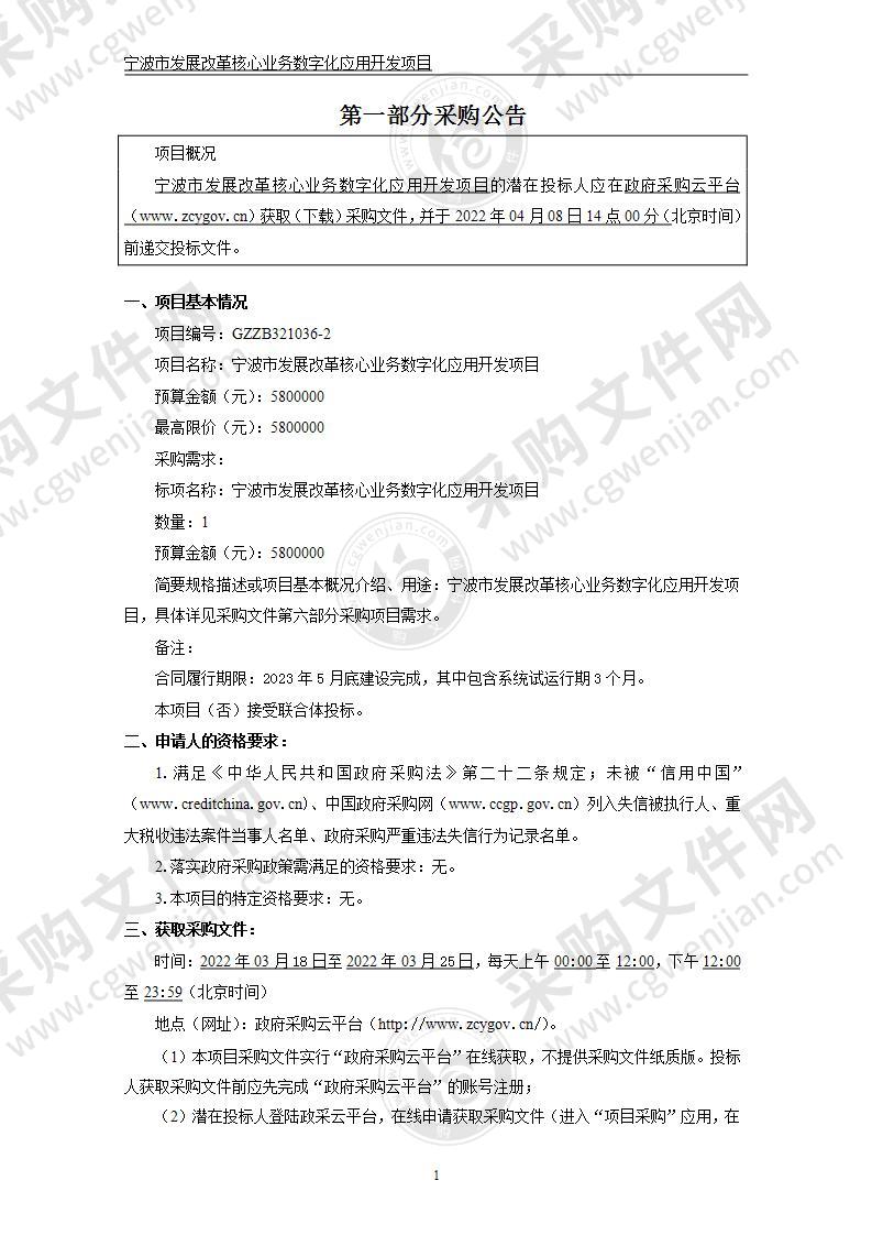 宁波市发展改革核心业务数字化应用开发项目