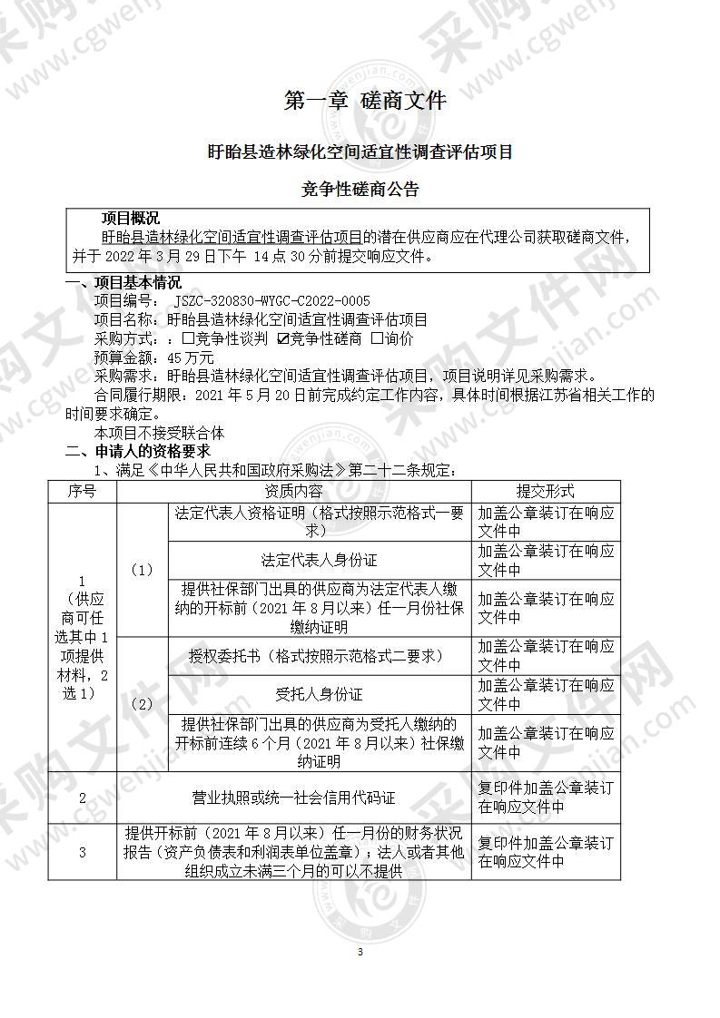 盱眙县造林绿化空间适宜性调查评估项目