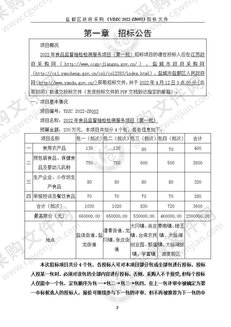 2022年食品监督抽检检测服务项目（第一批）