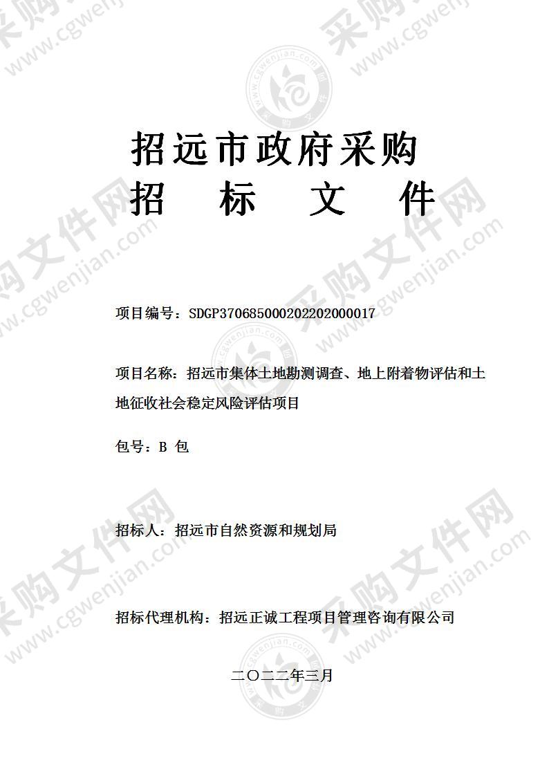 招远市自然资源和规划局招远市集体土地勘测调查、地上附着物评估和土地征收社会稳定风险评估项目（B包）