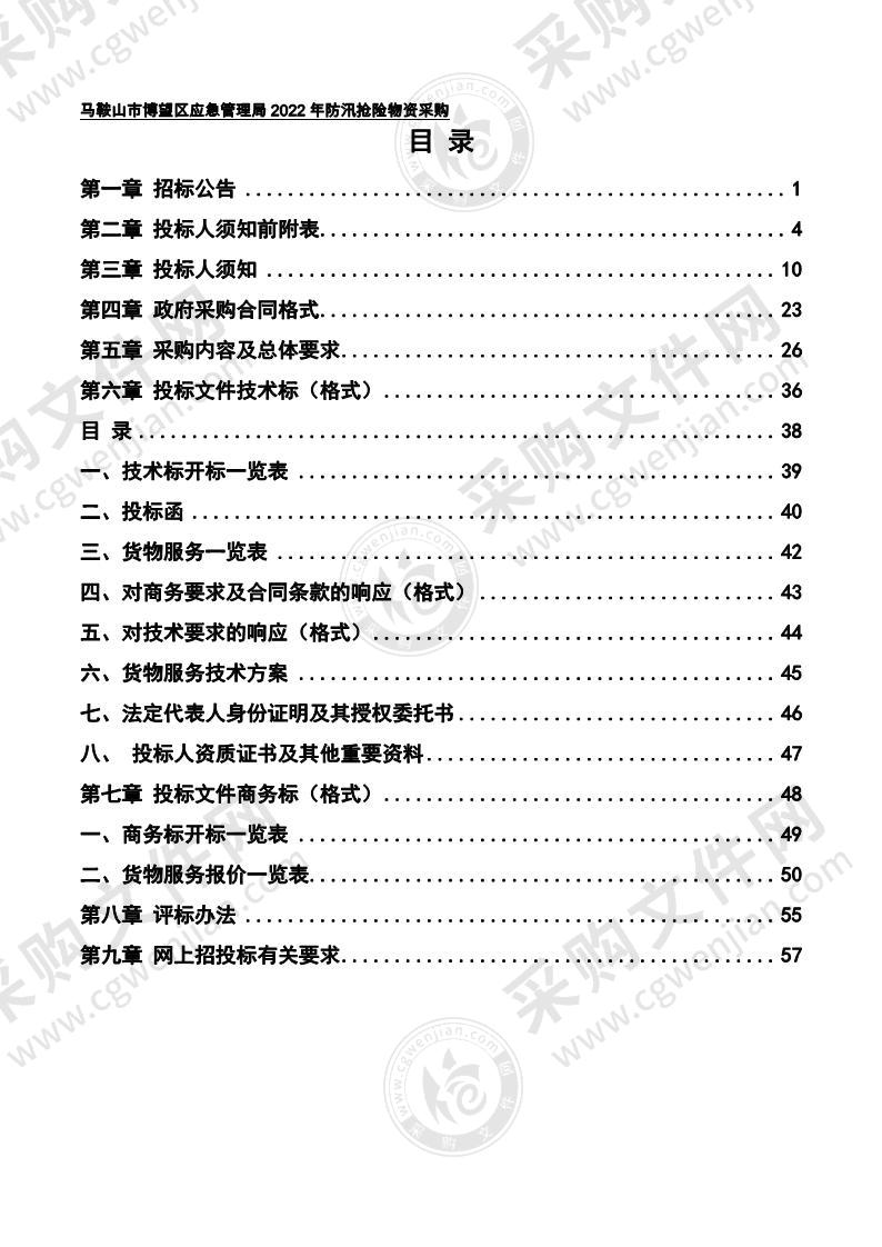 马鞍山市博望区应急管理局2022年防汛抢险物资采购