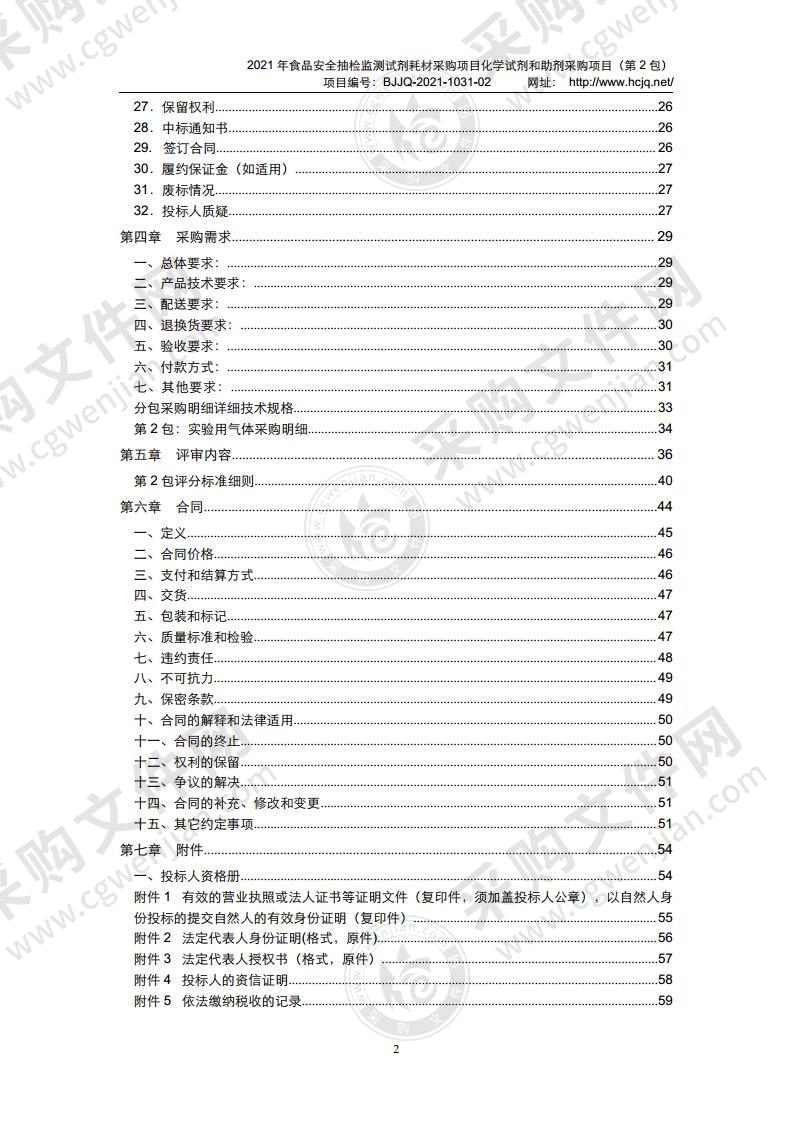 2021年食品安全抽检监测试剂耗材采购项目化学试剂和助剂采购项目（第 2 包）