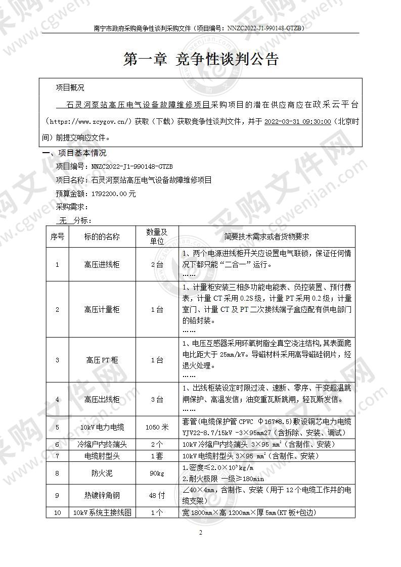 石灵河泵站高压电气设备故障维修项目