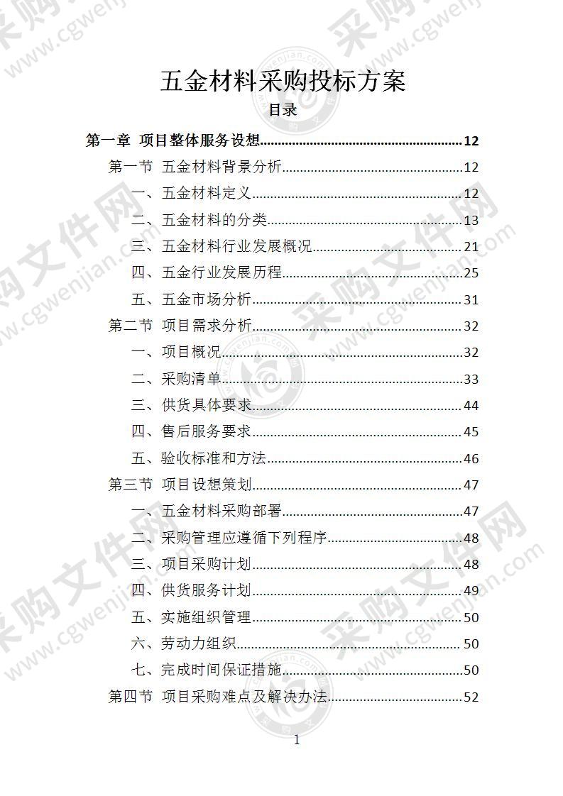 五金材料采购投标方案