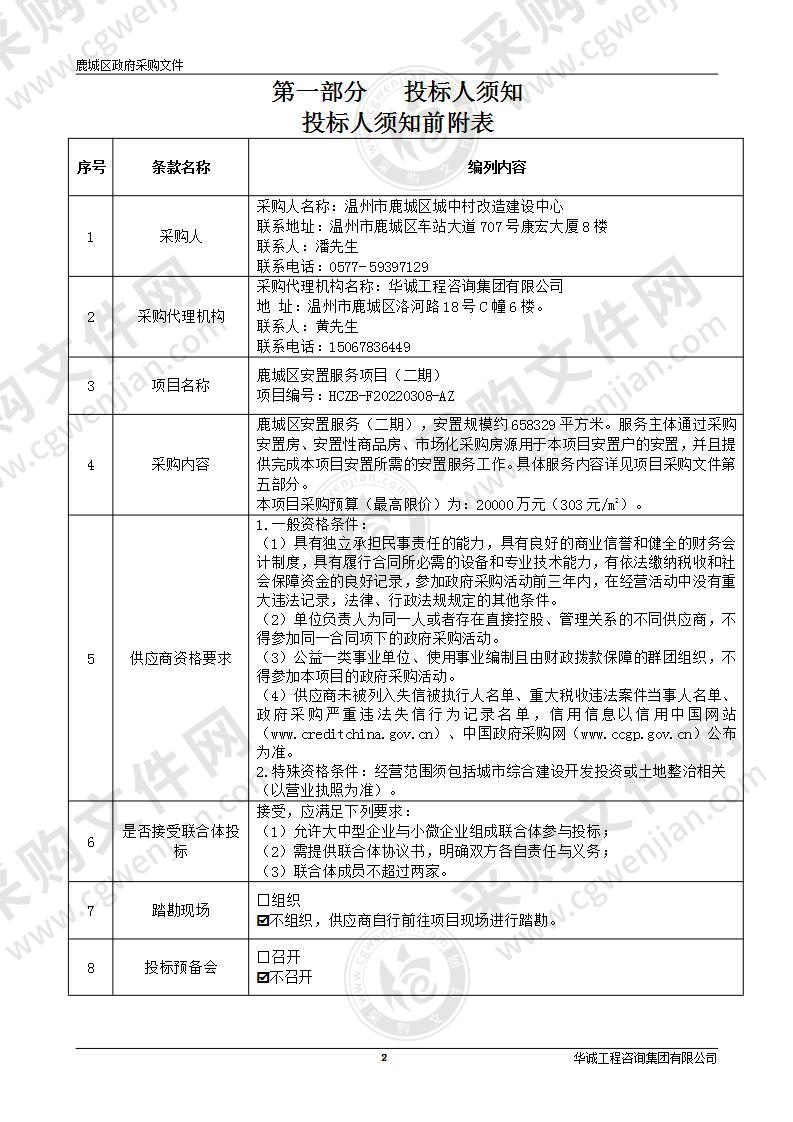 温州市鹿城区城中村改造建设中心鹿城区安置服务项目（二期）项目