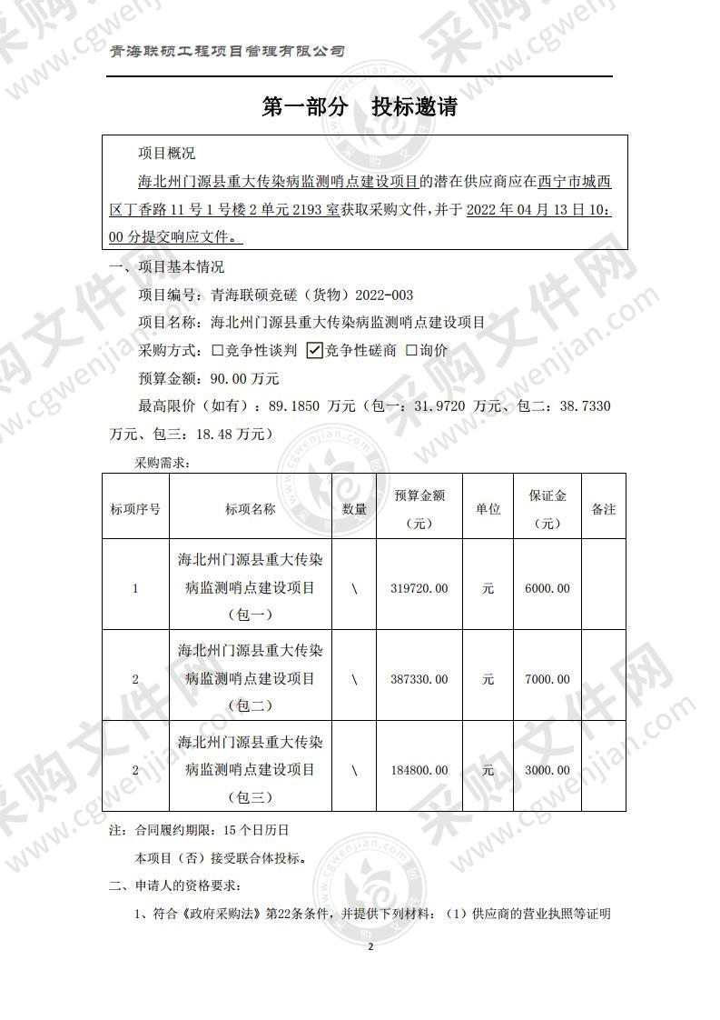 海北州门源县重大传染病监测哨点建设项目（包三）