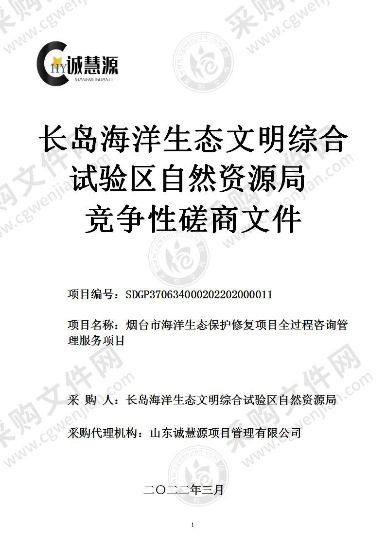 长岛海洋生态文明综合试验区自然资源局烟台市海洋生态保护修复项目全过程咨询管理服务项目