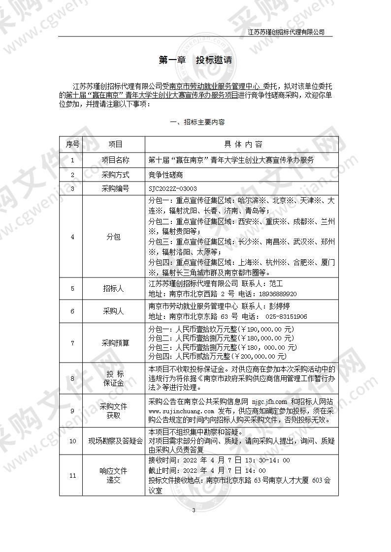 第十届“赢在南京”青年大学生创业大赛宣传承办服务项目