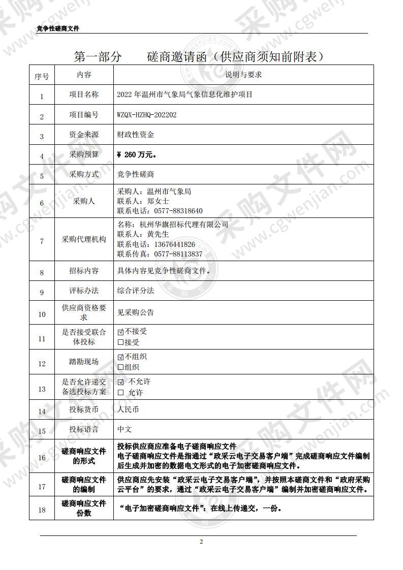 2022年温州市气象局气象信息化维护项目