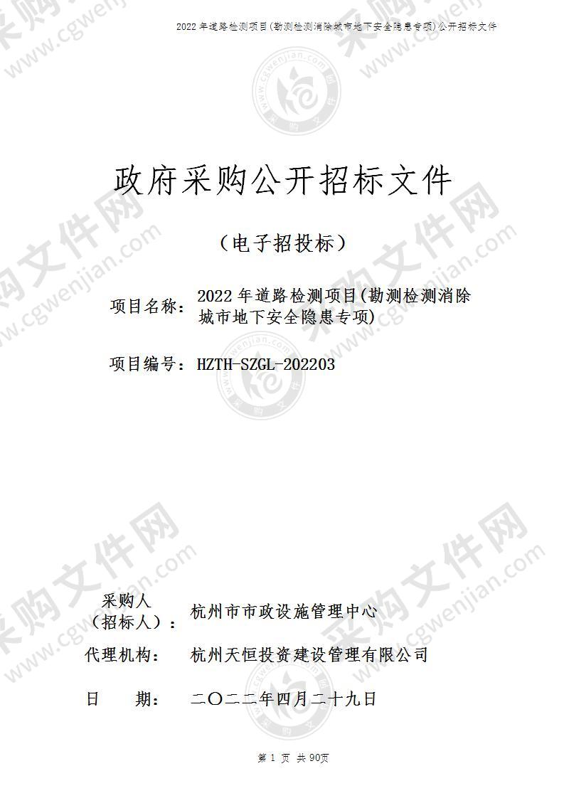 2022年道路检测项目(勘测检测消除城市地下安全隐患专项)