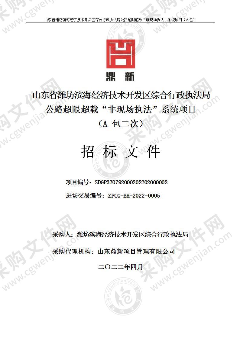 山东省潍坊滨海经济技术开发区综合行政执法局公路超限超载“非现场执法”系统项目