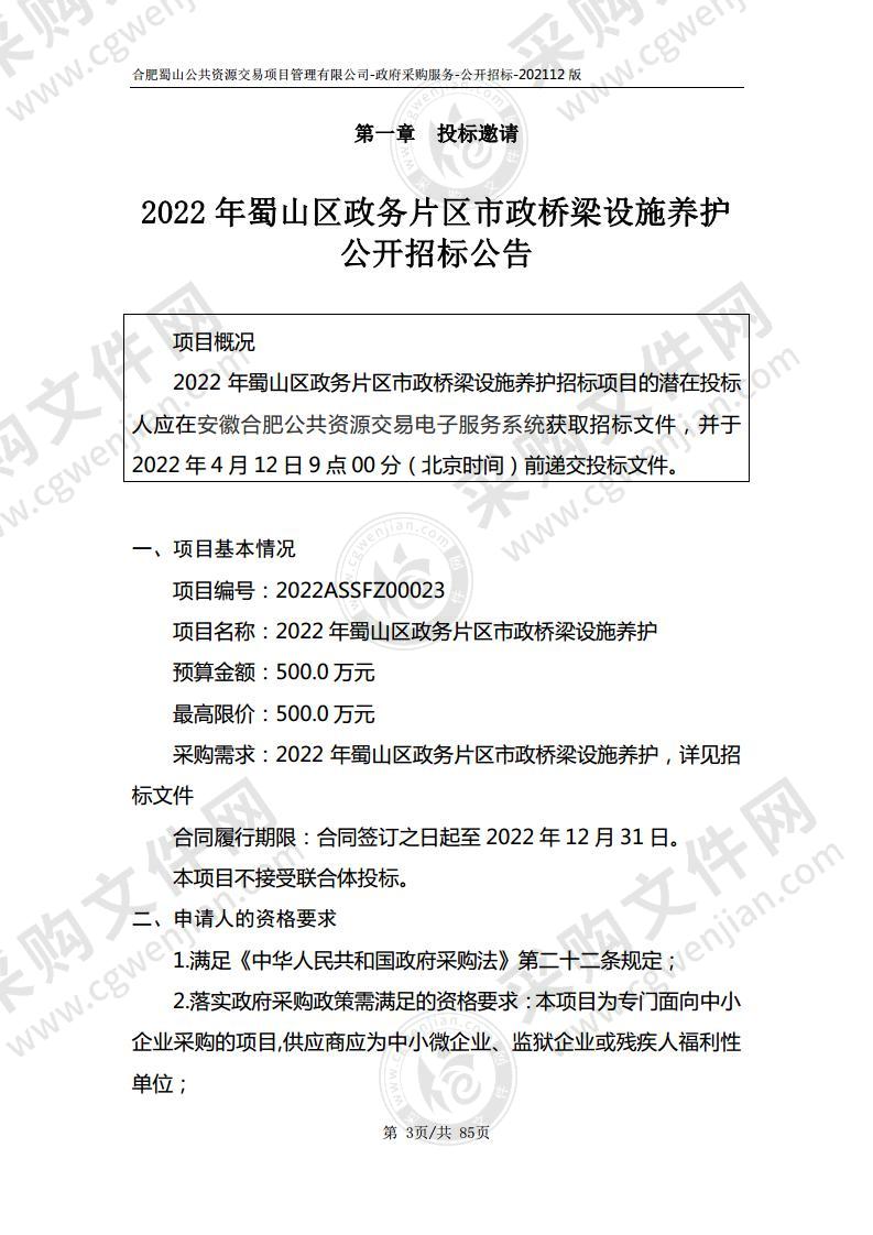 2022年蜀山区政务片区市政桥梁设施养护