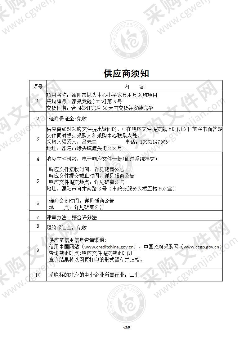 溧阳市埭头中心小学家具用具采购项目