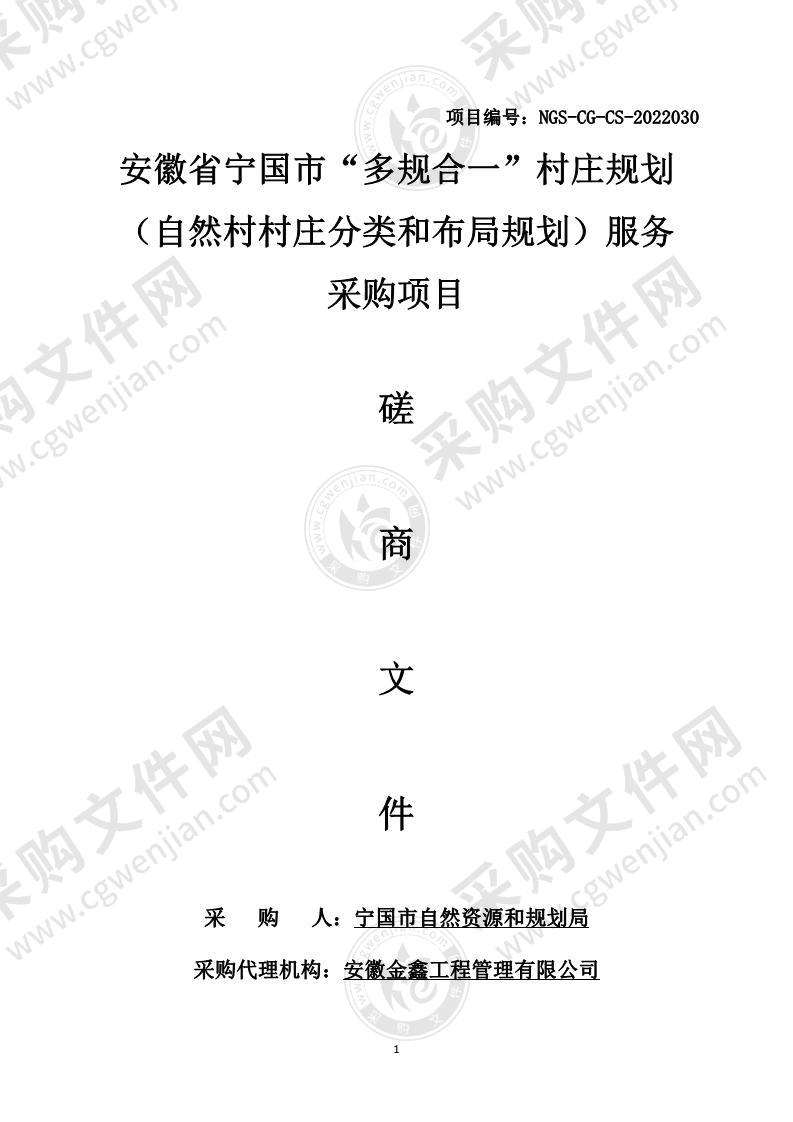 安徽省宁国市“多规合一”村庄规划（自然村村庄分类和布局规划）服务采购项目