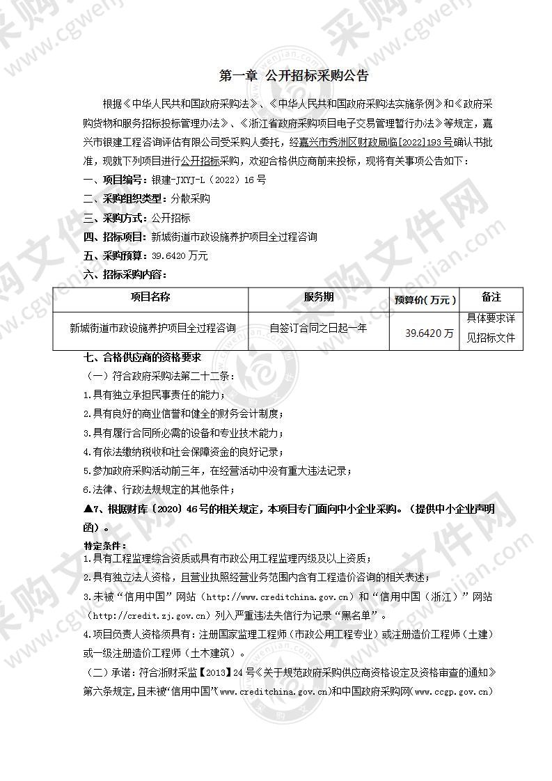 新城街道市政设施养护项目全过程咨询